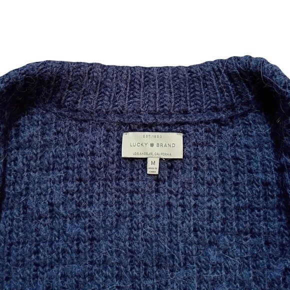 Lucky Brand Women’s M Chunky Knit Wool Alpaca Zip Cardigan Sweater Navy Blue - Picture 7 of 13